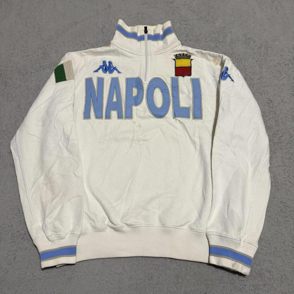 Vintage Kappa Napoli Quarter Zip Pullover Sweatshirt White Large Italy Men’s